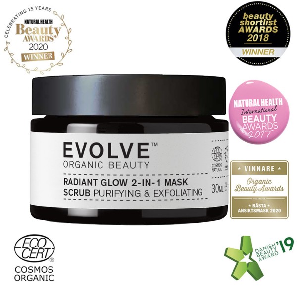 Radiant Glow 2-in-1 Mask Scrub 30ml - Evolve Organic Beauty